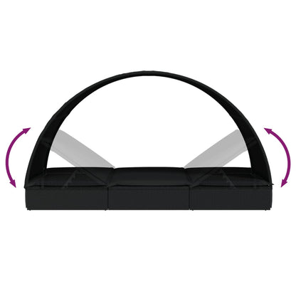 Round sun lounger for 2 people in black poly wicker
