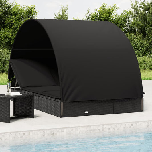 Round sun lounger for 2 people in black poly wicker