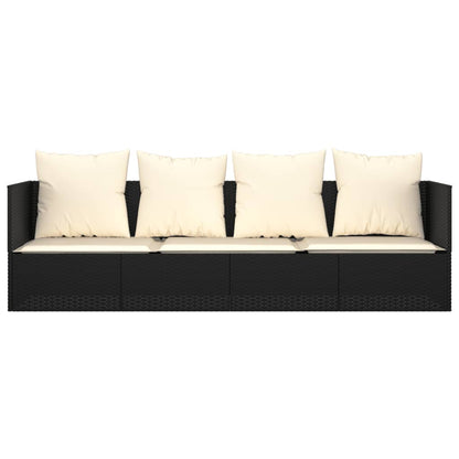 Sofá lounge de exterior com almofadões vime PE preto