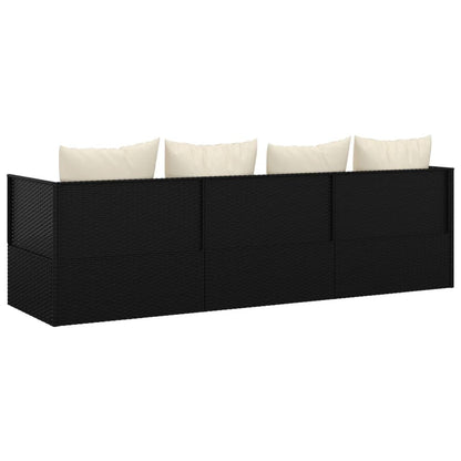 Sofá lounge de exterior com almofadões vime PE preto