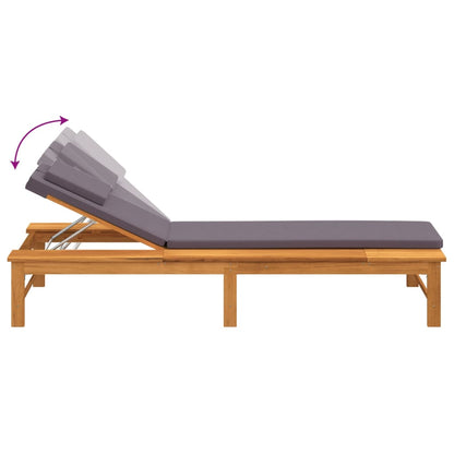 Sun lounger + cushion/dark grey solid acacia cushion