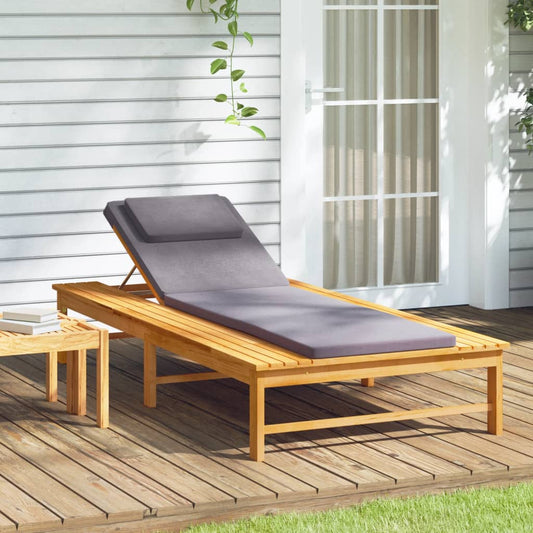 Sun lounger + cushion/dark grey solid acacia cushion