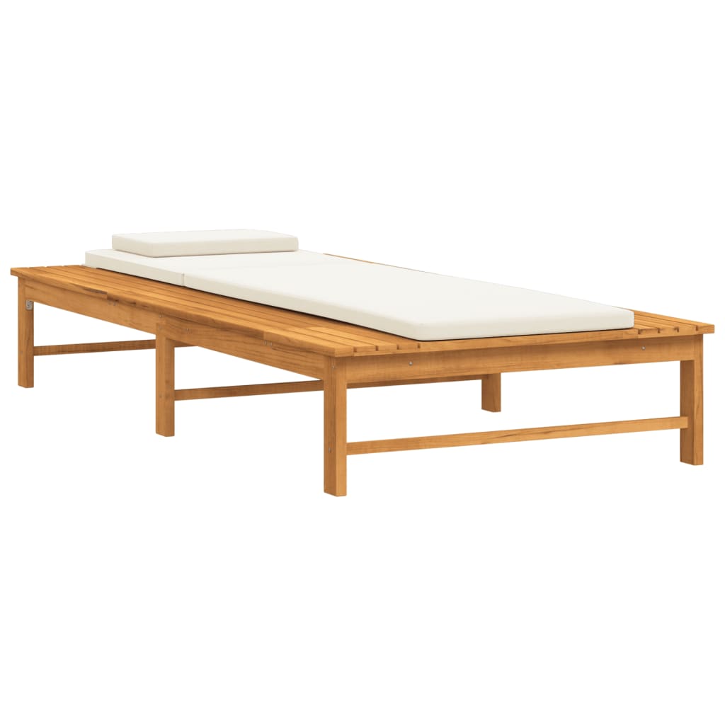 Sun lounger with cushion/cream white cushion in solid acacia wood