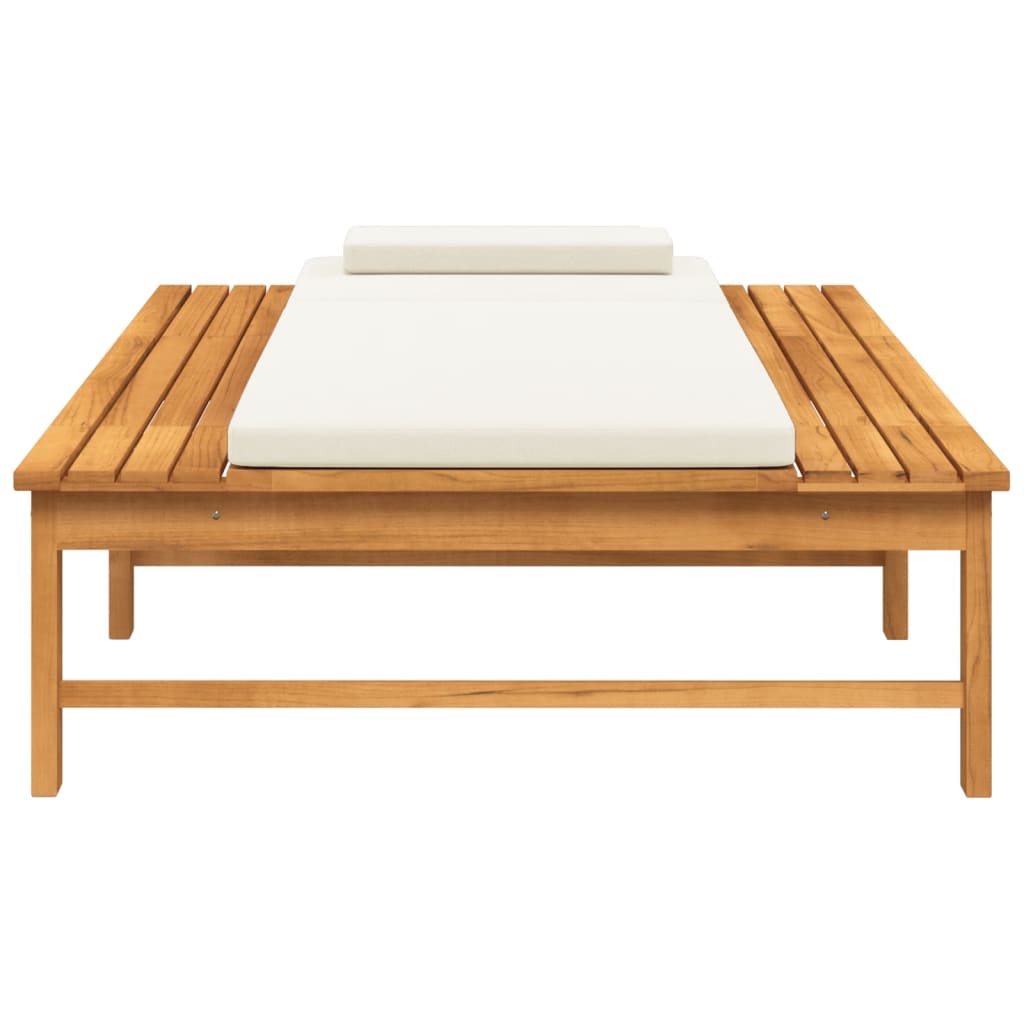 Sun lounger with cushion/cream white cushion in solid acacia wood