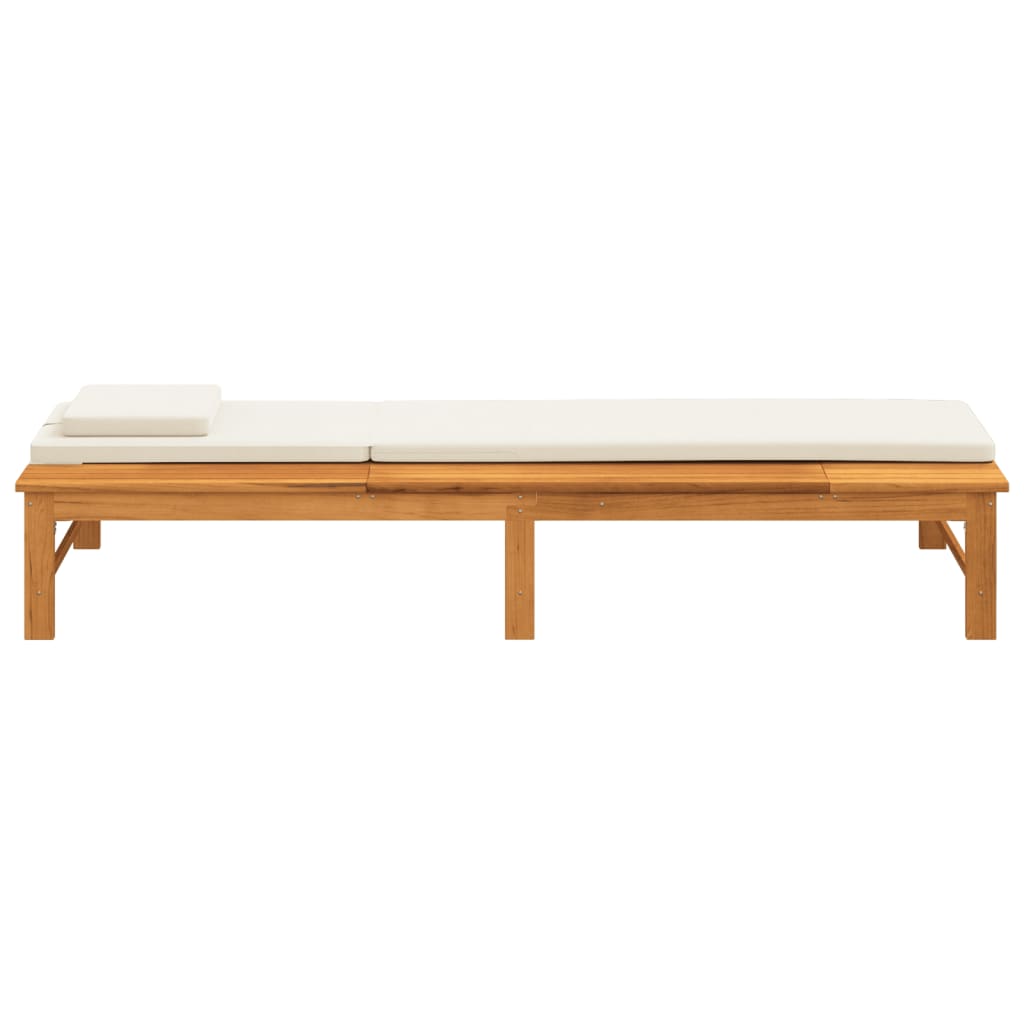Sun lounger with cushion/cream white cushion in solid acacia wood