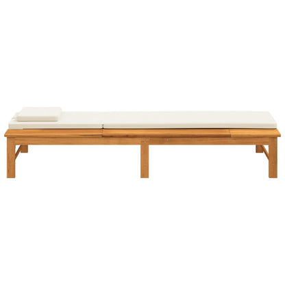 Sun lounger with cushion/cream white cushion in solid acacia wood