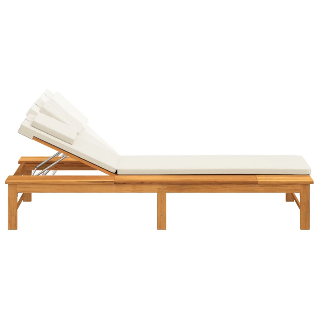 Sun lounger with cushion/cream white cushion in solid acacia wood