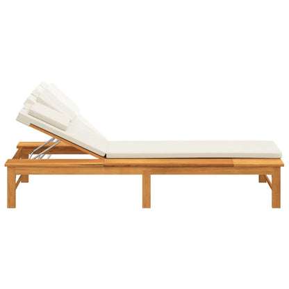 Sun lounger with cushion/cream white cushion in solid acacia wood