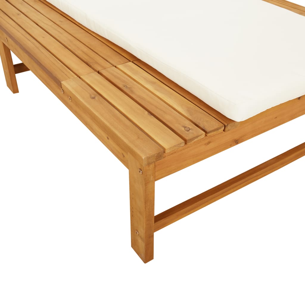 Sun lounger with cushion/cream white cushion in solid acacia wood
