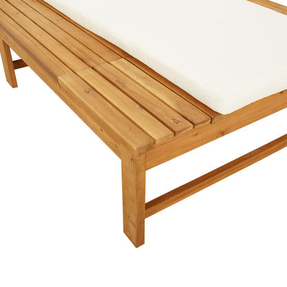 Sun lounger with cushion/cream white cushion in solid acacia wood