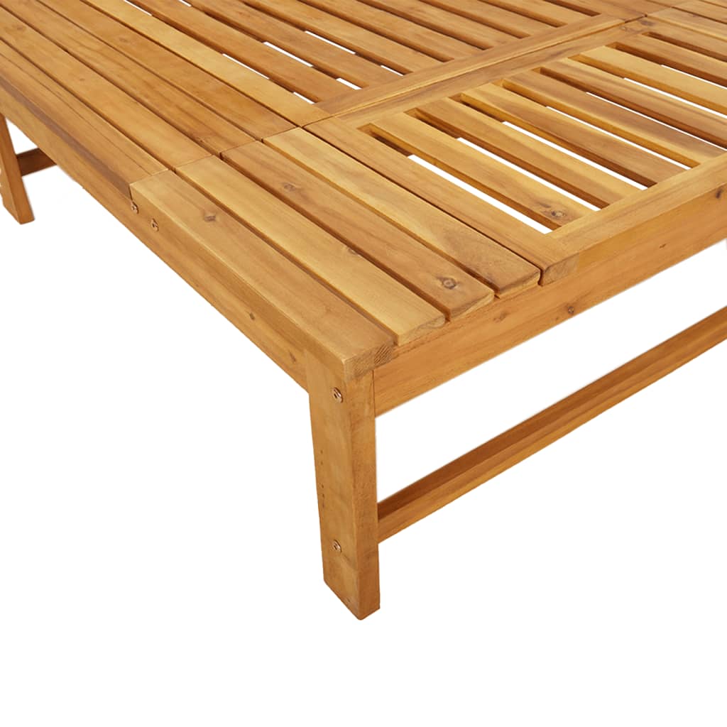 Sun lounger with cushion/cream white cushion in solid acacia wood