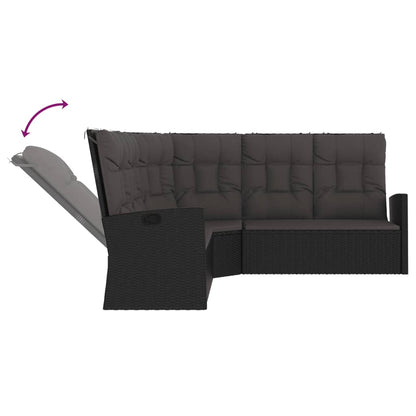 Reclining corner sofa with black poly rattan cushions