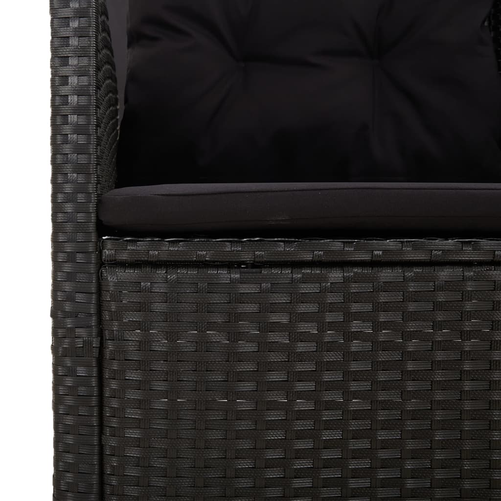 Reclining corner sofa with black poly rattan cushions