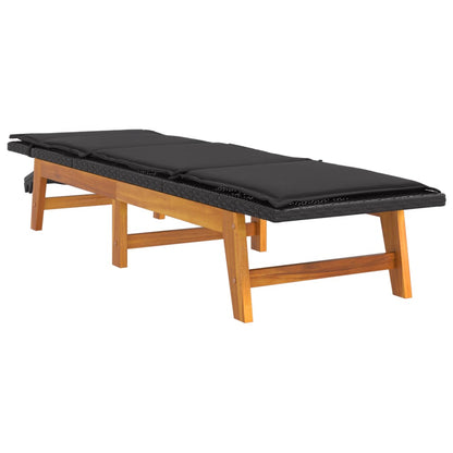 Espreguiçadeira com mesa vime PE e madeira de acácia maciça