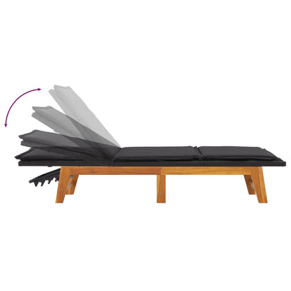 Espreguiçadeira com mesa vime PE e madeira de acácia maciça