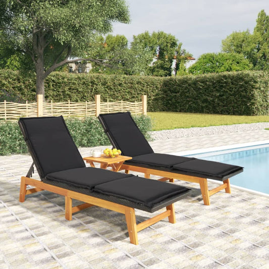 Sun loungers with cushions 2 pcs PE rattan and solid acacia
