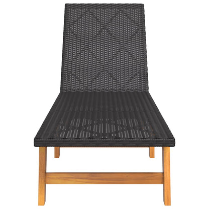 Sun lounger with table made of PE wicker and solid acacia wood