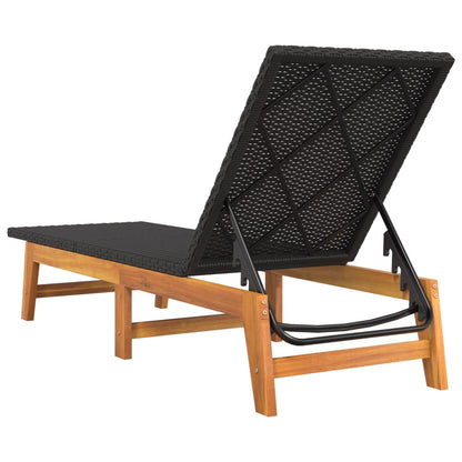 Sun lounger with table made of PE wicker and solid acacia wood