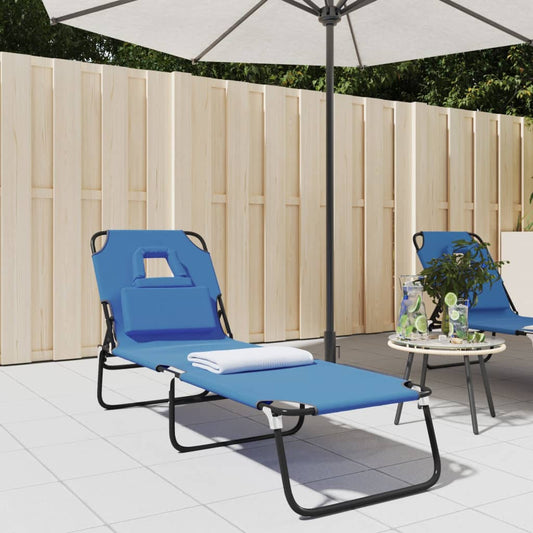 Folding sun lounger oxford fabric/powder coated steel blue