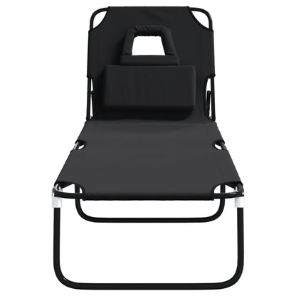 Folding sun lounger oxford fabric/black powder coated steel