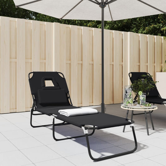 Folding sun lounger oxford fabric/black powder coated steel