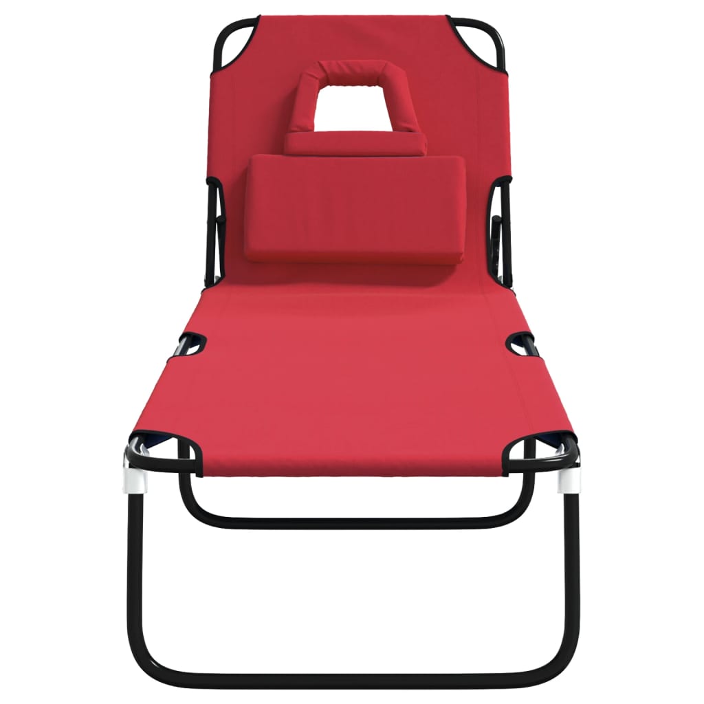 Folding sun lounger oxford fabric/red powder coated steel