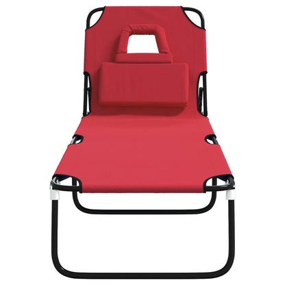 Folding sun lounger oxford fabric/red powder coated steel