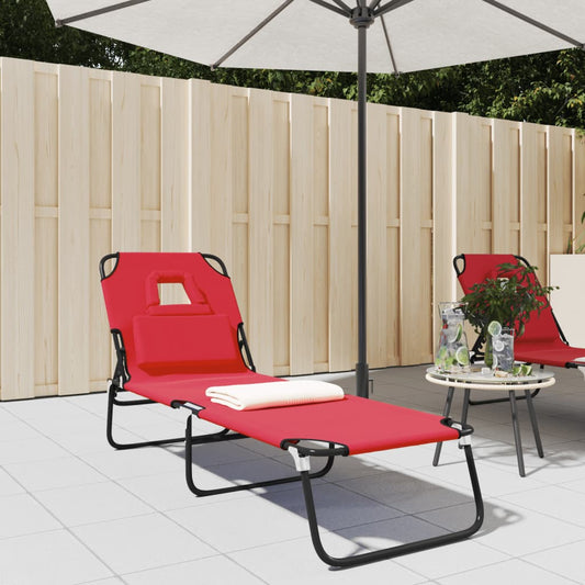 Folding sun lounger oxford fabric/red powder coated steel