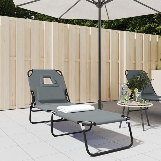 Folding sun lounger oxford fabric/powder coated steel grey