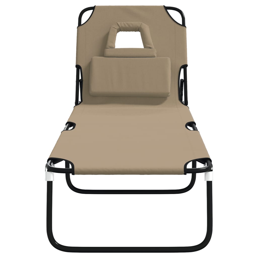 Folding sun lounger oxford fabric/steel grey-brown