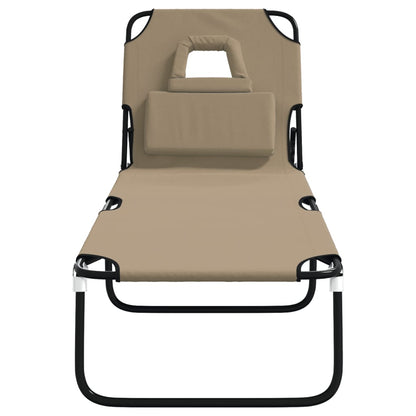 Folding sun lounger oxford fabric/steel grey-brown