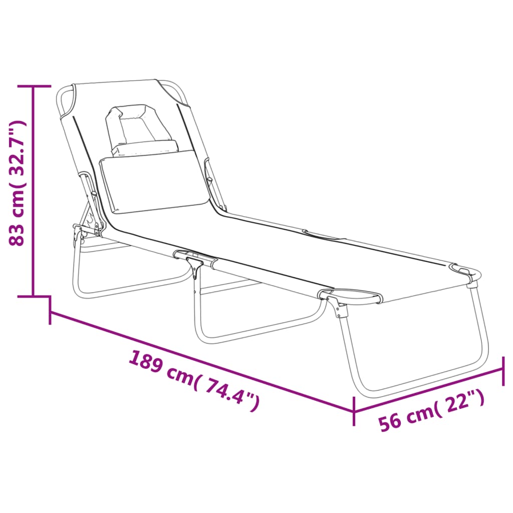 Folding sun lounger oxford fabric/steel grey-brown