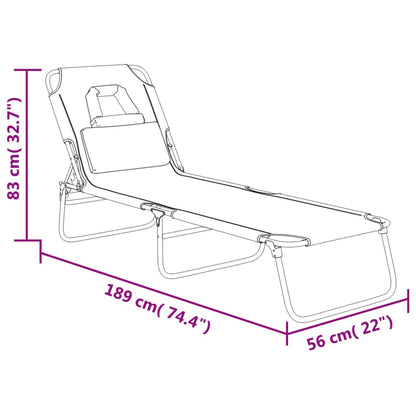 Folding sun lounger oxford fabric/steel grey-brown