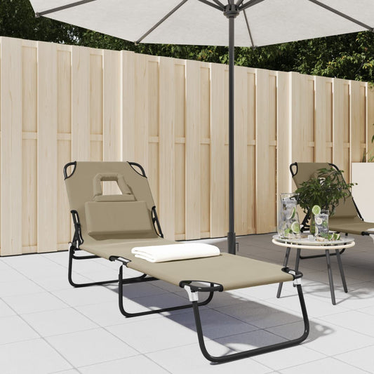 Folding sun lounger oxford fabric/steel grey-brown
