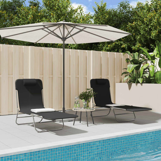 Folding sun loungers 2 pcs textilene and black steel