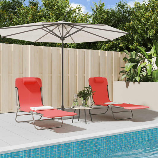 Folding sun loungers 2 pcs textilene and red steel