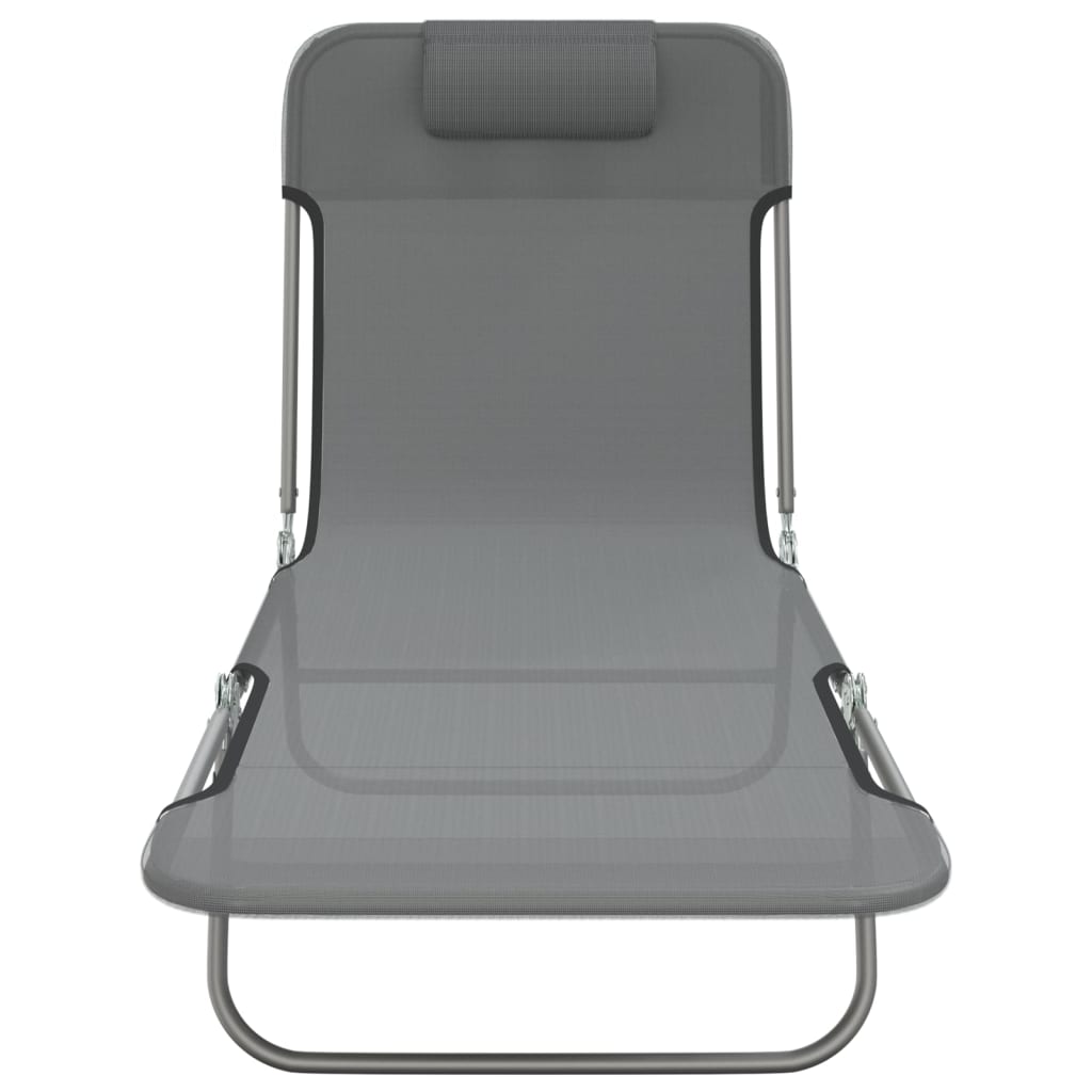 Folding sun loungers 2 pcs textilene and steel grey