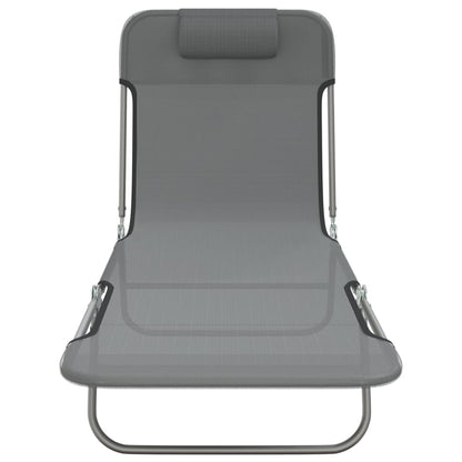 Folding sun loungers 2 pcs textilene and steel grey