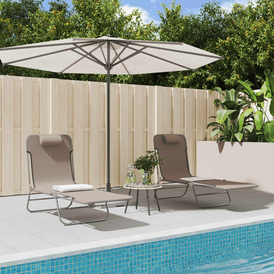 Folding sun loungers 2 pcs textilene and steel brown
