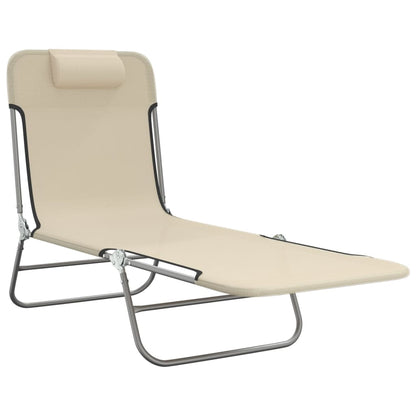 Folding sun loungers 2 pcs textilene and steel cream color