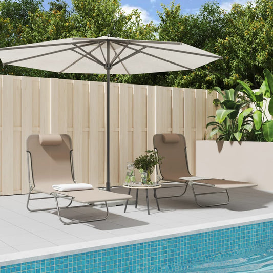 Folding sun loungers 2pcs textilene/steel grey-brown