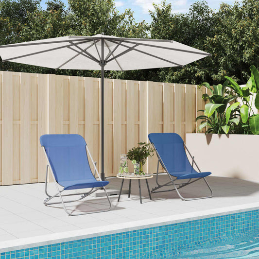 Folding beach chairs 2pcs textilene/powder coated steel blue