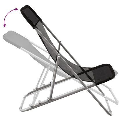 Folding Beach Chairs 2pcs Textilene/Black Powder Coated Steel