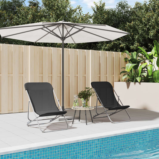 Folding Beach Chairs 2pcs Textilene/Black Powder Coated Steel