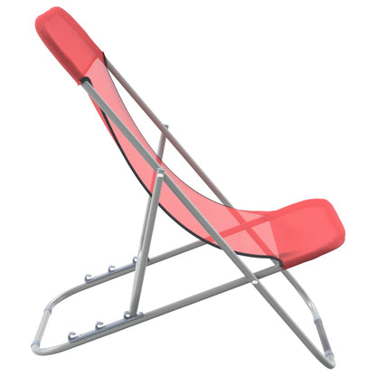 Folding beach chairs 2pcs textilene/red powder coated steel