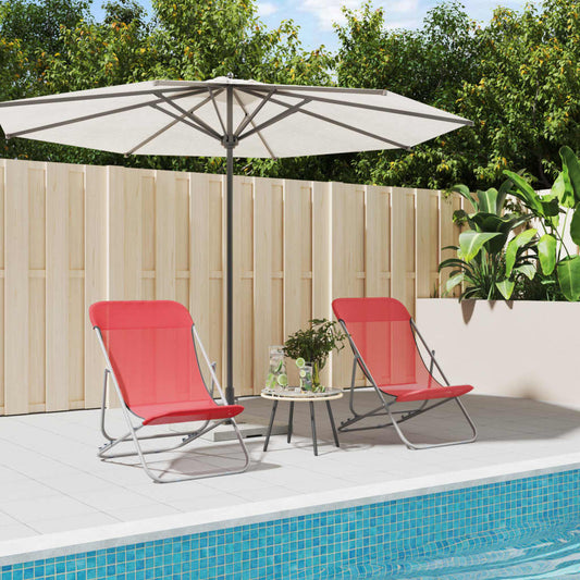 Folding beach chairs 2pcs textilene/red powder coated steel
