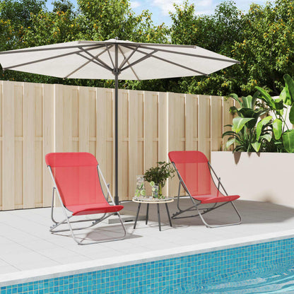 Folding beach chairs 2pcs textilene/red powder coated steel