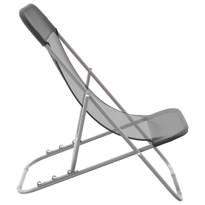 Folding Beach Chairs 2pcs Textilene/Steel Powder Coated Grey