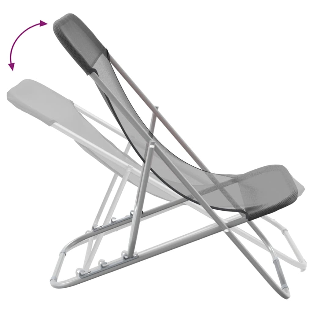 Folding Beach Chairs 2pcs Textilene/Steel Powder Coated Grey