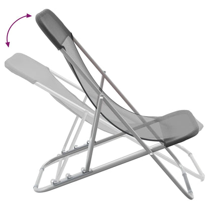 Folding Beach Chairs 2pcs Textilene/Steel Powder Coated Grey